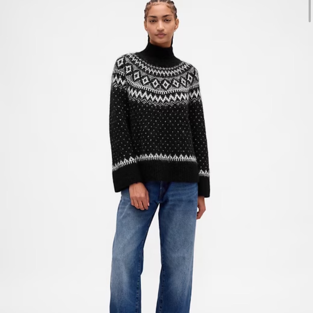Gap fuzzy oversized turtleneck fair isle sweater - Picture 2 of 6